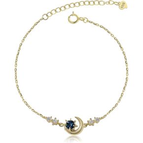 Meissa Bracelet for Women 925 Sterling Silver Crescent Moon Sun Star Bracelet Adjustable Mother's Day Jewelry Gift Birthday Christmas Gifts for Women Mom Wife Girls Her (Gold(Blue Stone))
