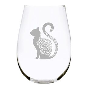 Cat sitting stemless wine glass, 17 oz. in Saudi Arabia