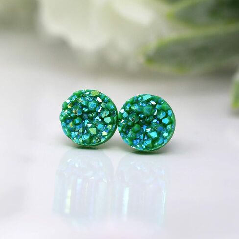 Faux Druzy Earrings on Hypoallergenic Plastic Posts 10mm (Aqua Blue) in Kuwait