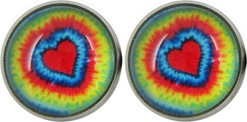Stainless Steel Tie Dye Print Glass Stud Earrings 12mm (Aqua/Blue/Pink/Green) in Saudi Arabia
