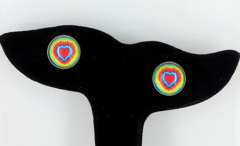 Stainless Steel Tie Dye Print Glass Stud Earrings 12mm (Aqua/Blue/Pink/Green) in Saudi Arabia