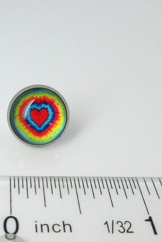 Stainless Steel Tie Dye Print Glass Stud Earrings 12mm (Aqua/Blue/Pink/Green) in Saudi Arabia