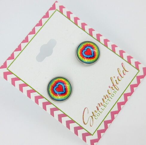Stainless Steel Tie Dye Print Glass Stud Earrings 12mm (Aqua/Blue/Pink/Green) in Saudi Arabia