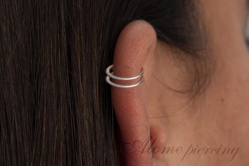 Tiny Silver Double Hoop Helix Ring - 20 Gauge Snug Double Helix Piercing - Thin Hammard Silver Helix Hoop in Saudi Arabia