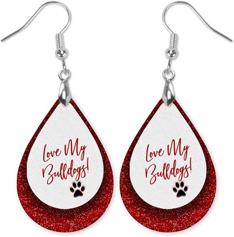 Bulldogs Blue & White Team School Football Dangle Earrings Teardrop MDF Wood Sports Fan Jewelry for Women Handmade by The Painted Pug (Blue White Lg Pawprint) (Front Side Image Only) in Kuwait
