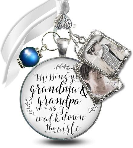 Bouquet Charm Missing Grandma and Grandpa Bridal Jewelry 1 Frame Wedding Memorial White Silvertone Something Blue Bead DIY Picture Template in Kuwait