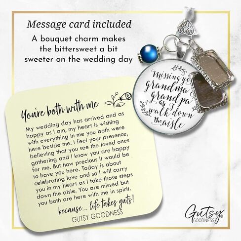 Bouquet Charm Missing Grandma and Grandpa Bridal Jewelry 1 Frame Wedding Memorial White Silvertone Something Blue Bead DIY Picture Template in Kuwait
