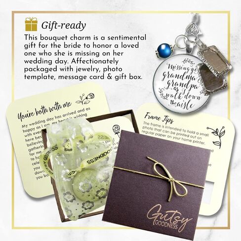 Bouquet Charm Missing Grandma and Grandpa Bridal Jewelry 1 Frame Wedding Memorial White Silvertone Something Blue Bead DIY Picture Template in Kuwait