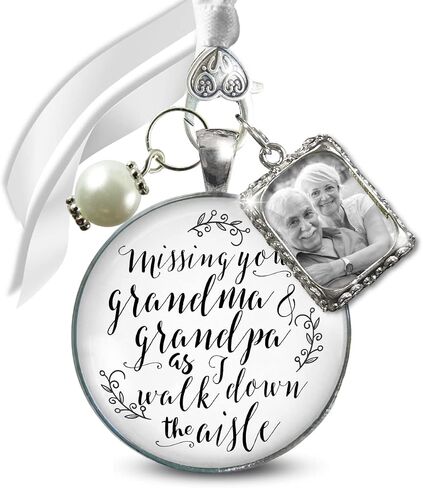 Bouquet Charm Missing Grandma and Grandpa Bridal Jewelry 1 Frame Wedding Memorial White Silvertone Something Blue Bead DIY Picture Template in Kuwait
