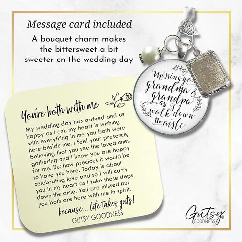 Bouquet Charm Missing Grandma and Grandpa Bridal Jewelry 1 Frame Wedding Memorial White Silvertone Something Blue Bead DIY Picture Template in Kuwait