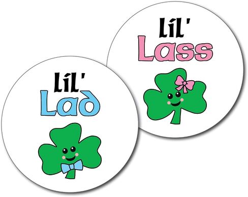 36 2.5 inch Shamrock Lil Lad and Lass Irish Gender Reveal Party Stickers in Saudi Arabia