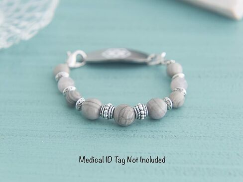 STRETCH Medical Alert Bracelet, Interchangeable Replacement Medical Bracelet, ID TAG NOT INCLUDED, Natural Stone (3pc Set - SAVE 10% - Aqua/Lilac/Coral, Average (5.5 inches) – Most Common Size) in Kuwait