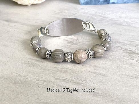 STRETCH Medical Alert Bracelet, Interchangeable Replacement Medical Bracelet, ID TAG NOT INCLUDED, Natural Stone (3pc Set - SAVE 10% - Aqua/Lilac/Coral, Average (5.5 inches) – Most Common Size) in Kuwait