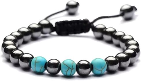 الفيروز الهيماتيت الأحجار الكريمة مطرز سوار تمتد - اليدوية بلورات الشفاء شبه الثمينة سوار قابل للتعديل - التأمل اليوغا الريكي مجوهرات تخفيف التوتر للرجال النساء للجنسين هدية in Kuwait