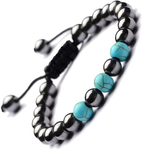 الفيروز الهيماتيت الأحجار الكريمة مطرز سوار تمتد - اليدوية بلورات الشفاء شبه الثمينة سوار قابل للتعديل - التأمل اليوغا الريكي مجوهرات تخفيف التوتر للرجال النساء للجنسين هدية in Kuwait