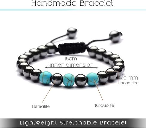 الفيروز الهيماتيت الأحجار الكريمة مطرز سوار تمتد - اليدوية بلورات الشفاء شبه الثمينة سوار قابل للتعديل - التأمل اليوغا الريكي مجوهرات تخفيف التوتر للرجال النساء للجنسين هدية in Kuwait