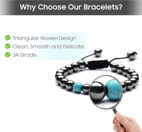 الفيروز الهيماتيت الأحجار الكريمة مطرز سوار تمتد - اليدوية بلورات الشفاء شبه الثمينة سوار قابل للتعديل - التأمل اليوغا الريكي مجوهرات تخفيف التوتر للرجال النساء للجنسين هدية in Kuwait