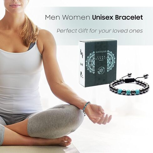 الفيروز الهيماتيت الأحجار الكريمة مطرز سوار تمتد - اليدوية بلورات الشفاء شبه الثمينة سوار قابل للتعديل - التأمل اليوغا الريكي مجوهرات تخفيف التوتر للرجال النساء للجنسين هدية in Kuwait