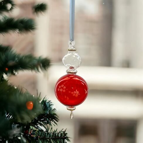 هدايا زينة لشجرة عيد الميلاد المصرية الفريدة من نوعها من Les Trois Pyramides مصنوعة يدويًا من الزجاج المنفوخ يدويًا، ومزينة بالذهب عيار 14 قيراط: أحمر in Kuwait