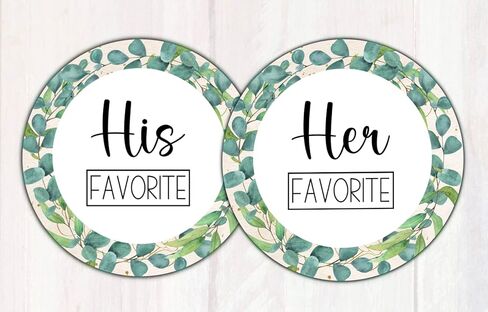 ملصقات الملصقات المفضلة له ولها للوجبات الخفيفة المفضلة لحفلات الزفاف - ملصقات مفضلة لها المفضلة لها من نباتات الأوكالبتوس الخضراء المفضلة لحفلات الزفاف، مجموعة من 100 ملصق دائري مقاس 5 سم in Kuwait