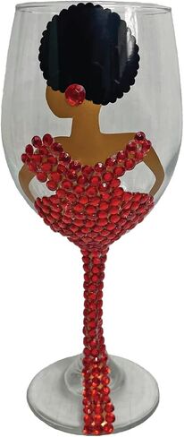 Diva Wine Glass, Large 20oz Decorated Wine Glass, Black Woman Drinking Glass, Gift Favours, Gift Favors, Unique Birthday Gift, Brown Girl with Afro on Wine Glass (Blue) in Saudi Arabia
