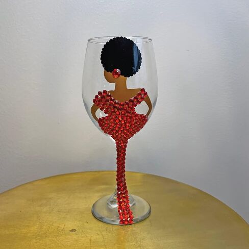 Diva Wine Glass, Large 20oz Decorated Wine Glass, Black Woman Drinking Glass, Gift Favours, Gift Favors, Unique Birthday Gift, Brown Girl with Afro on Wine Glass (Blue) in Saudi Arabia