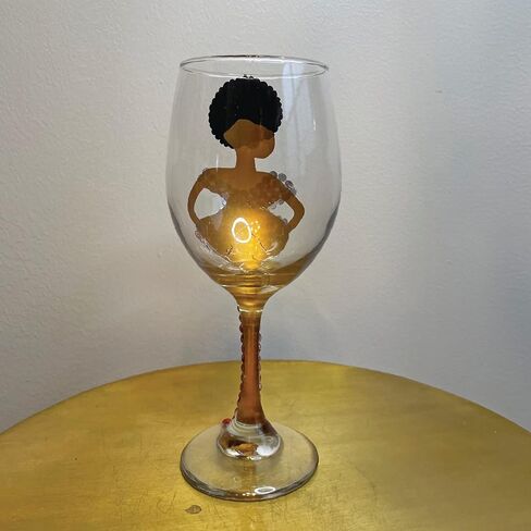 Diva Wine Glass, Large 20oz Decorated Wine Glass, Black Woman Drinking Glass, Gift Favours, Gift Favors, Unique Birthday Gift, Brown Girl with Afro on Wine Glass (Blue) in Saudi Arabia