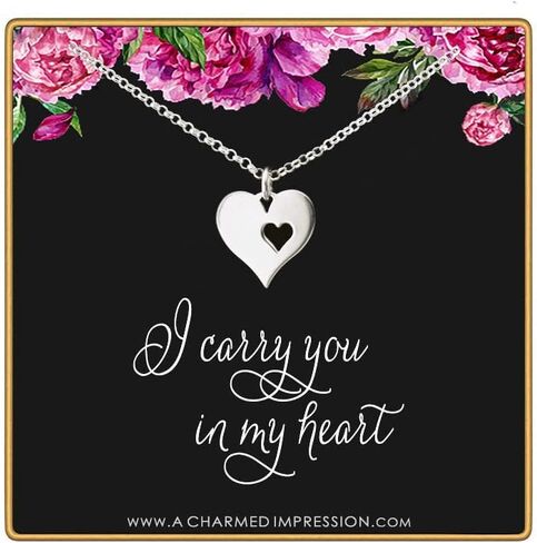 Memorial Necklace • Sympathy Gifts for Women • Silver • Loss of Husband Parent Baby • Miscarry Miscarriage Grief • Remembrance Jewelry • Mom Dad Grandmother • I Carry Your Heart Charm in Saudi Arabia