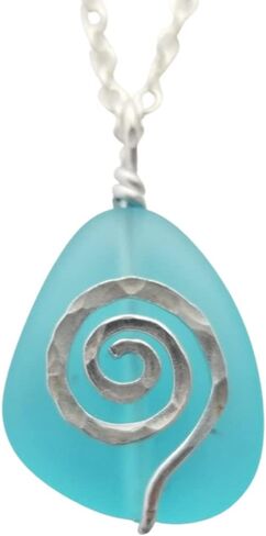 Moana inspired Hawaii hammered swirls sea glass necklace, (Hawaii Gift Wrapped, Customizable Gift Message) (Non-Personalized) in Saudi Arabia