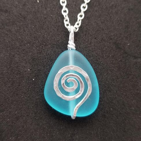 Moana inspired Hawaii hammered swirls sea glass necklace, (Hawaii Gift Wrapped, Customizable Gift Message) (Non-Personalized) in Saudi Arabia