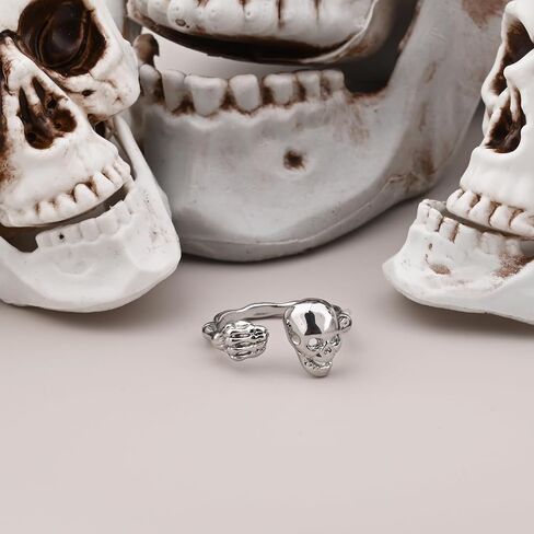 Silver Skull Ring Gothic Skeleton Hand Open Ring for Women Halloween Jewelry for Gift in Saudi Arabia