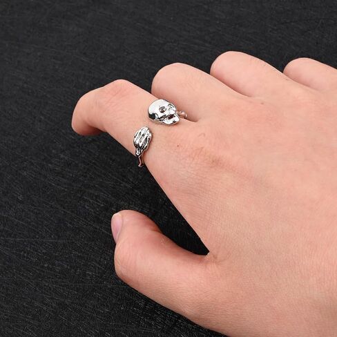Silver Skull Ring Gothic Skeleton Hand Open Ring for Women Halloween Jewelry for Gift in Saudi Arabia