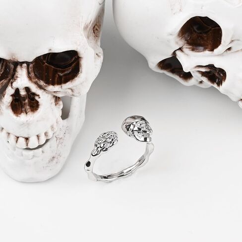 Silver Skull Ring Gothic Skeleton Hand Open Ring for Women Halloween Jewelry for Gift in Saudi Arabia