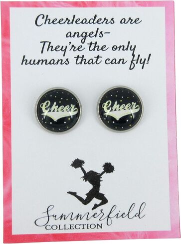 Summerfield Collection Stainless Steel Cheer Print Glass Stud Earrings 12mm in Saudi Arabia