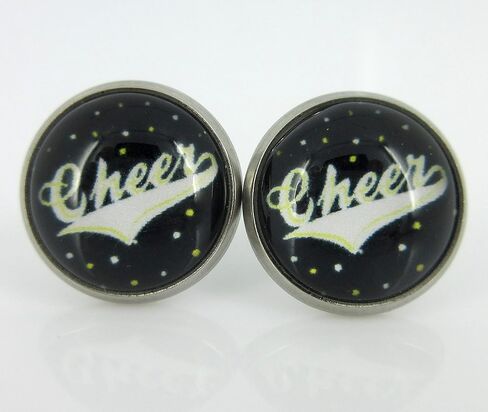 Summerfield Collection Stainless Steel Cheer Print Glass Stud Earrings 12mm in Saudi Arabia