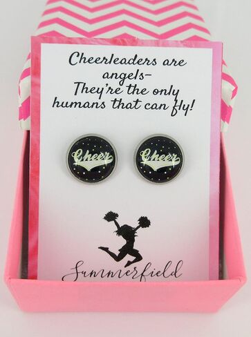 Summerfield Collection Stainless Steel Cheer Print Glass Stud Earrings 12mm in Saudi Arabia