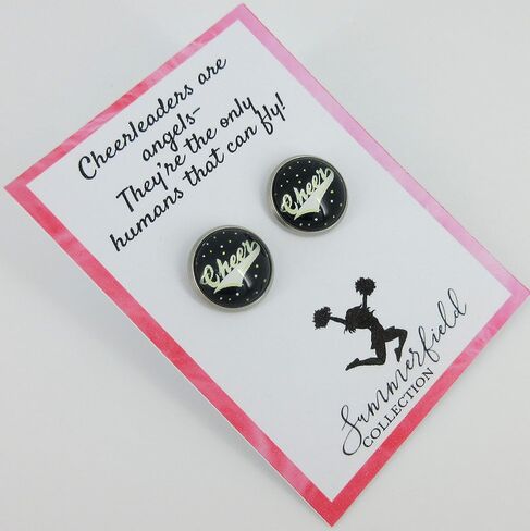 Summerfield Collection Stainless Steel Cheer Print Glass Stud Earrings 12mm in Saudi Arabia