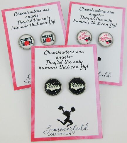 Summerfield Collection Stainless Steel Cheer Print Glass Stud Earrings 12mm in Saudi Arabia