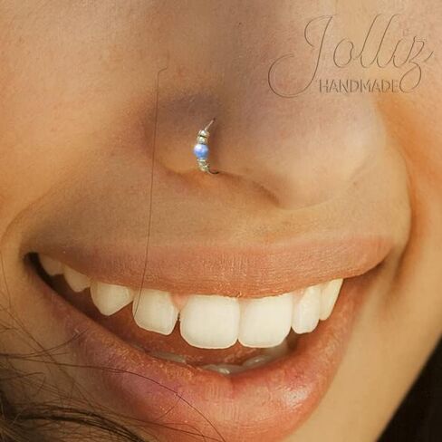 Blue Opal Nose Ring Piercing 24G - 14k Gold Filled Nose Hoop For Women - Hypoallergenic Nose Rings 7mm in Saudi Arabia