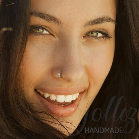 Blue Opal Nose Ring Piercing 24G - 14k Gold Filled Nose Hoop For Women - Hypoallergenic Nose Rings 7mm in Saudi Arabia