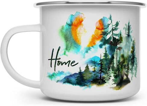 كوب قهوة Loftipop Home بألوان مائية لمحبي الطبيعة، كوب تخييم لعشاق المغامرات في الهواء الطلق، هدية لمحبي التخييم في الجبال والحياة البرية (12oz) in Kuwait