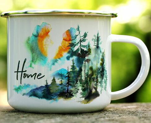 كوب قهوة Loftipop Home بألوان مائية لمحبي الطبيعة، كوب تخييم لعشاق المغامرات في الهواء الطلق، هدية لمحبي التخييم في الجبال والحياة البرية (12oz) in Kuwait