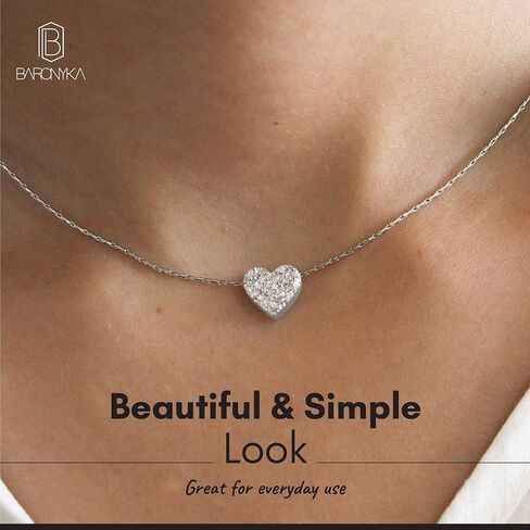 Baronyka Handmade Dainty Heart Pendant Necklace for Women, Stainless Steel, 15" to 17" (Silver-Plated) in Kuwait