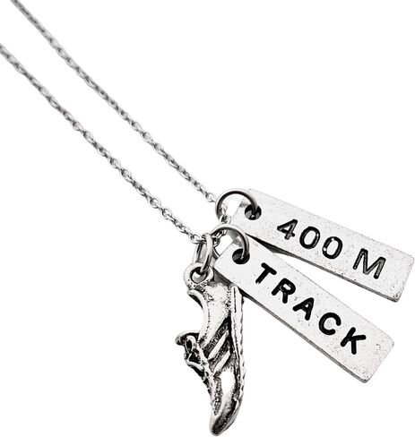 Pewter RUN TRACK 400M Necklace - Pewter Running Shoe Charm, Pewter TRACK Pendant and Pewter 400M Pendant on 18 inch Stainless Steel Cable Chain - All Pewter in Saudi Arabia