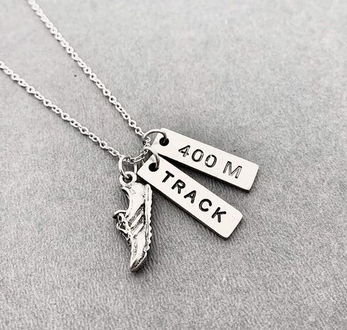 Pewter RUN TRACK 400M Necklace - Pewter Running Shoe Charm, Pewter TRACK Pendant and Pewter 400M Pendant on 18 inch Stainless Steel Cable Chain - All Pewter in Saudi Arabia