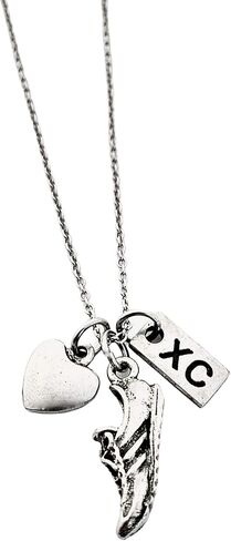 قلادة Pewter Love to Run XC Cross Country - قلب بيوتر، حلية حذاء جري بيوتر وسحر بيوتر XC على سلسلة كابل من الفولاذ المقاوم للصدأ مقاس 18 بوصة - جميع البيوتر in Saudi Arabia