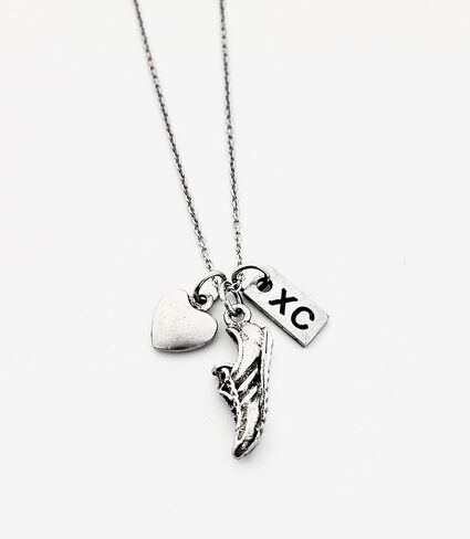 قلادة Pewter Love to Run XC Cross Country - قلب بيوتر، حلية حذاء جري بيوتر وسحر بيوتر XC على سلسلة كابل من الفولاذ المقاوم للصدأ مقاس 18 بوصة - جميع البيوتر in Saudi Arabia