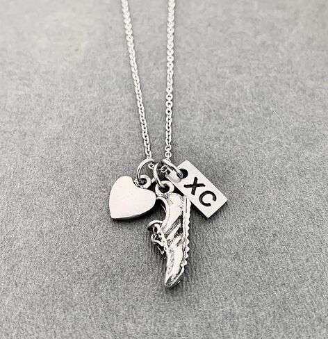 قلادة Pewter Love to Run XC Cross Country - قلب بيوتر، حلية حذاء جري بيوتر وسحر بيوتر XC على سلسلة كابل من الفولاذ المقاوم للصدأ مقاس 18 بوصة - جميع البيوتر in Saudi Arabia