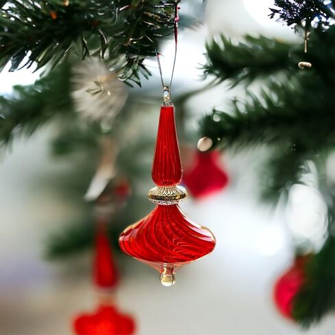 زخرفة شجرة عيد الميلاد من الزجاج الأحمر مزخرفة بالذهب عيار 14 قيراط - زجاج مضلع - أفكار ديكور لعيد الميلاد - ديكور عيد الميلاد لغرفة المعيشة - زخارف معلقة in Kuwait