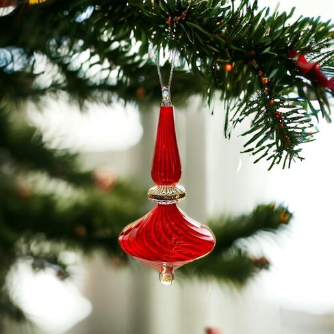 زخرفة شجرة عيد الميلاد من الزجاج الأحمر مزخرفة بالذهب عيار 14 قيراط - زجاج مضلع - أفكار ديكور لعيد الميلاد - ديكور عيد الميلاد لغرفة المعيشة - زخارف معلقة in Kuwait